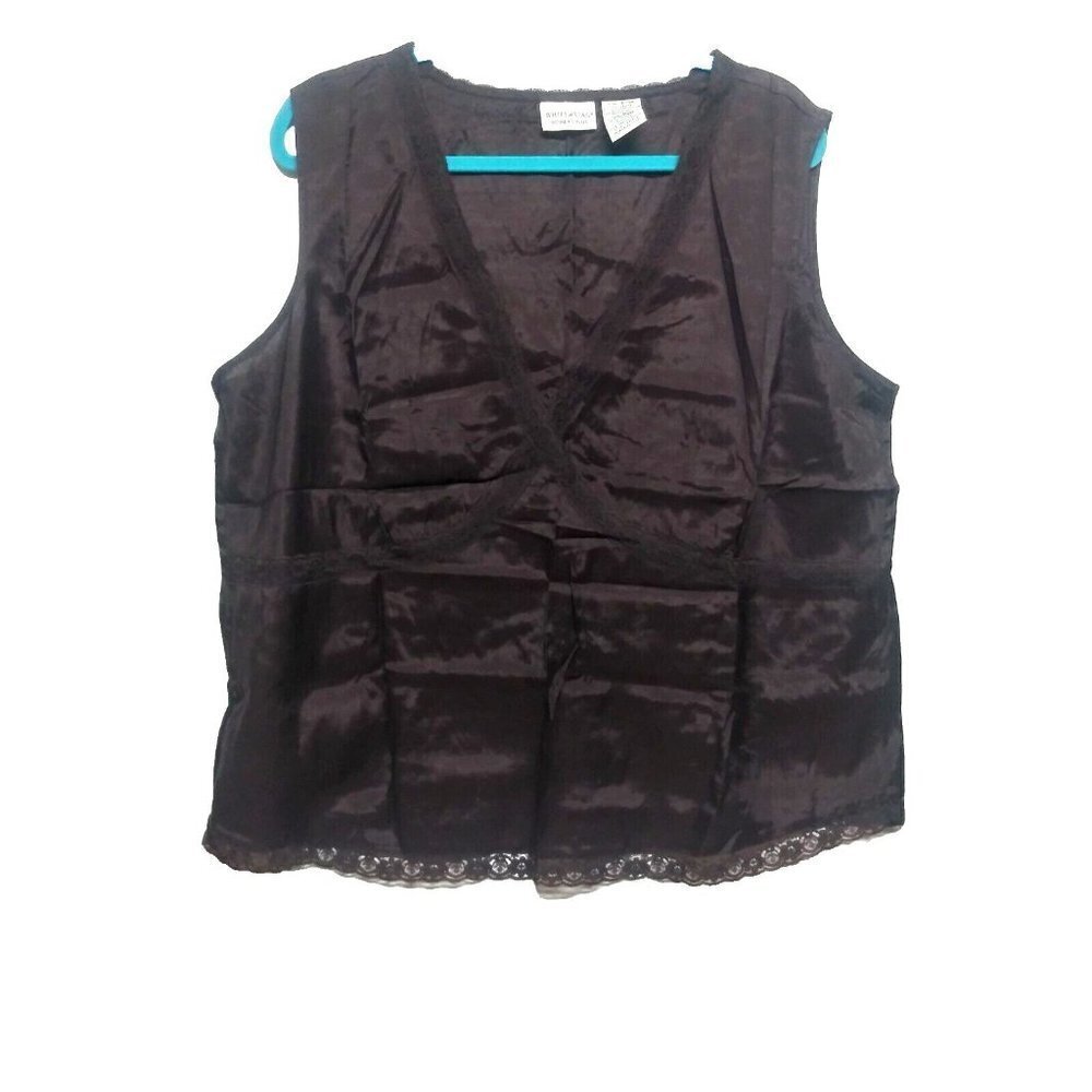 White Stag cami/Tank Top Womens Plus 18W-20W Brown Viscose Sleeveless Lace trim
